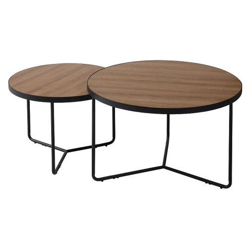 Set of coffee tables ITALIA II top MDF and dark walnut veneer and black matte metal frame 80x50/60x45cm DIOMMI ITALIAORC