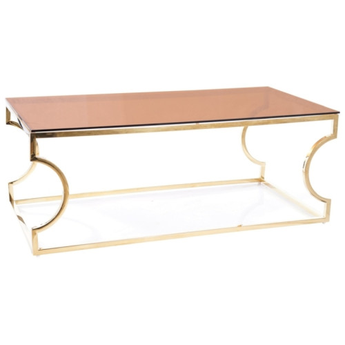 Coffee table KENZO A top of amber tempered glass and stainless metal frame in gold color 120x60x40cm DIOMMI KENZOACTZL