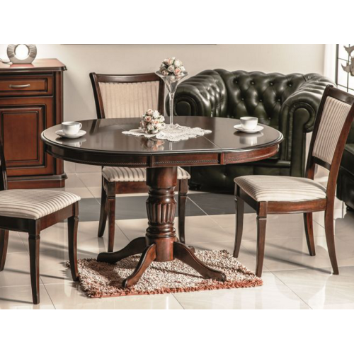Round extendable kitchen table MARGO MDF and veneer top and wooden frame in dark walnut color 90(125)x90x75cm DIOMMI MARGOCO