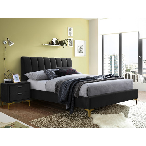 MIRAGE VELVET upholstered bed with black fabric damask. 160x200cm DIOMMI MIRAGEV160C
