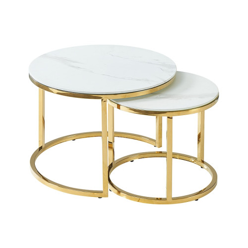 Coffee table set MUSE II tempered glass, steel 60x60x45 white marble, gold DIOMMI MUSEIIBMAZL