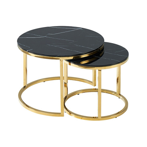 Coffee table MUSE II tempered glass, steel, marble, black color, gold DIOMMI MUSEIICZMAZL