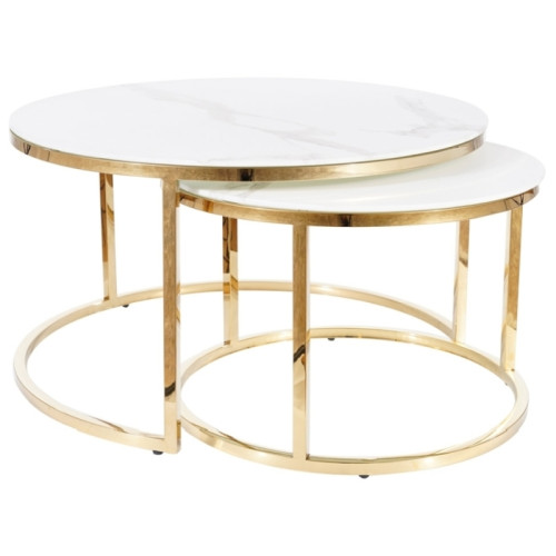 Coffee table set MUSE tempered glass, steel 80x80x45 white marble, gold DIOMMI MUSEMAZL