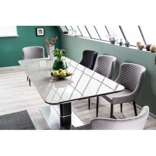 Extendable dining table PALLAS CERAMIC made of MDF, ceramics and steel 160(210)x90x76cm gray/black matte DIOMMI PALLASCSZC160