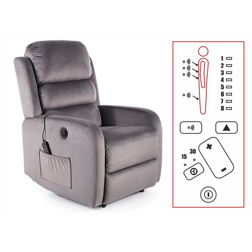 Relaxing armchair PEGAZ M grey velvet 64x88-160x102 DIOMMI PEGAZMVSZ