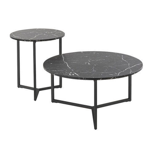 RAVELLO set of tempered glass with marble effect and metal 80x40/50x55cm black DIOMMI RAVELLOMAC
