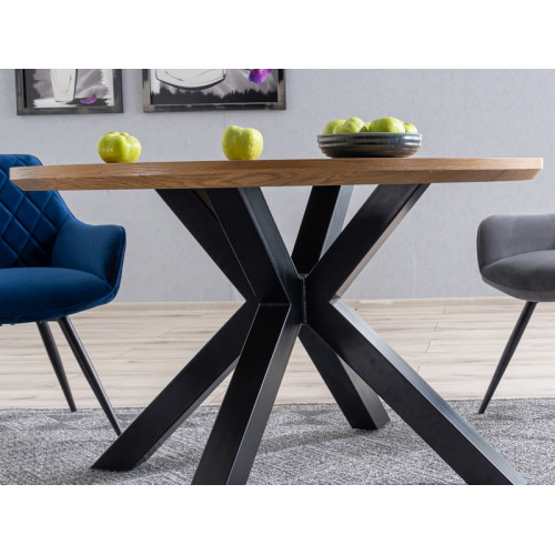 Kitchen table RITMO natural veneer and metal 120x120x75cm oak and black DIOMMI RITMODC120