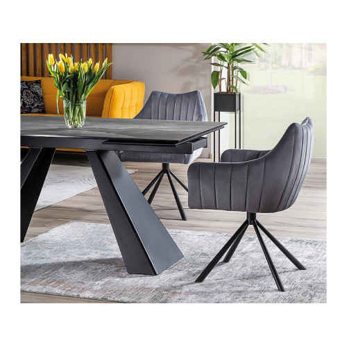 Extending table SALVADORE CERAMIC made of tempered glass and Italian ceramics 160(240)x90x76cm gray marble/black DIOMMI SALVADORESZC