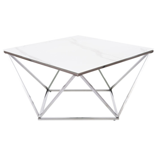 Coffee table SILVER A II in tempered glass and stainless steel 80x80x45cm white, marble effect DIOMMI SILVERAIIMAST