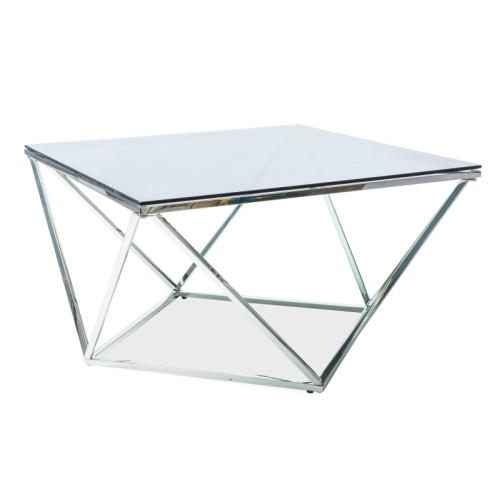 Coffee table SILVER A made of smoked tempered glass and metal 80x80x45cm color chrome DIOMMI SILVERASC