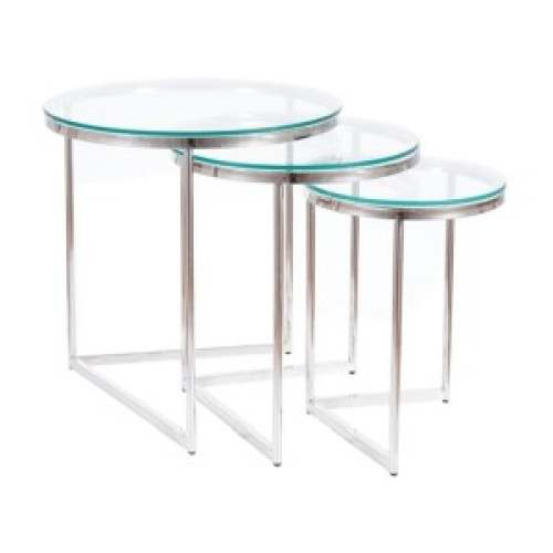 Set of living room tables TRINITY with tempered glass and stainless steel 55x56/45x51/35x46cm DIOMMI TRINITYS