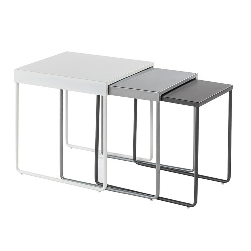 Coffee table set of 3-piece VICKY of metal 45x40x50cm dark gray, gray, white DIOMMI