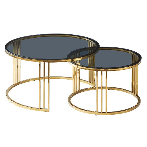Coffee table set VIENNA of smoked glass and metal 80x45/60x40cm gold DIOMMI VIENNACZZL