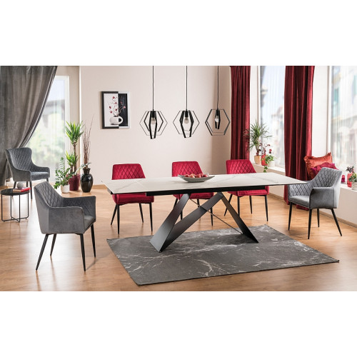 Extendable dining table top - tempered glass, italian ceramic, metal frame  white, black WESTIN 160(+80)x90x76  DIOMMI WESTINIIIBC160